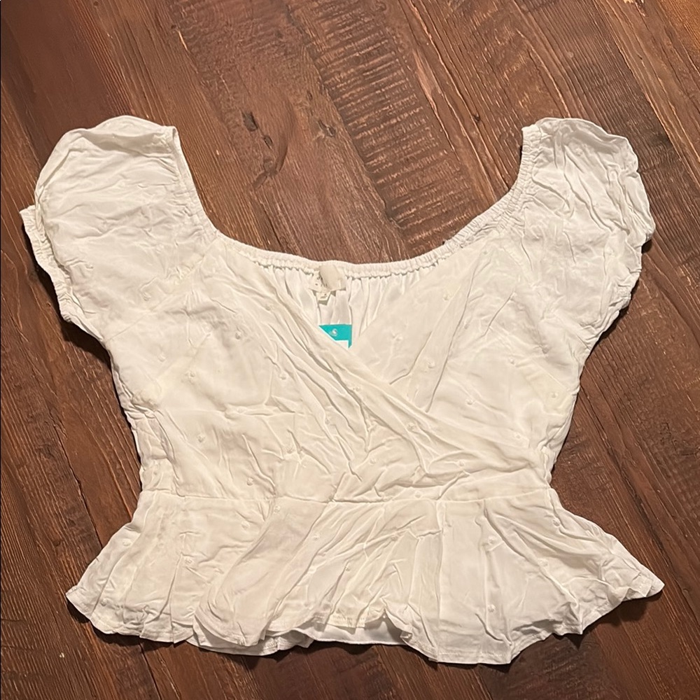 White Puff Sleeve Peplum Blouse
